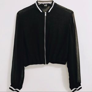 H&M Divided Sheer Black ZipUp Crop Varsity Jacket